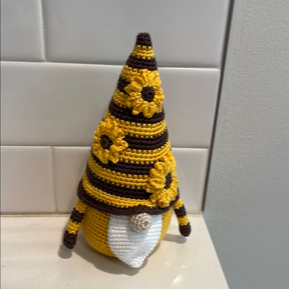 Handcrafted Sunflower Gnome Amigurumi Crochet Home Decor Flower Summer Sun - Picture 2 of 12